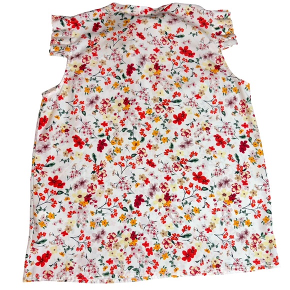 Les Amis Floral Tie Neck Blouse Size M Sleeveless Ruffle Shoulder Top - Picture 8 of 10
